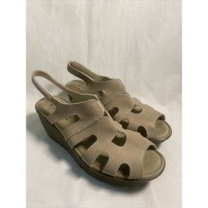Skechers Paralle Stylin Suede Slingback Wedge Sandals Tan US 10 WIDE Shoe